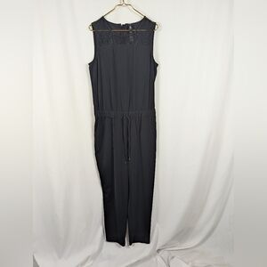 Black Label by Chico’s Black Jumpsuit Lace Detail Zipper Back Sleeveless Sz 1.5